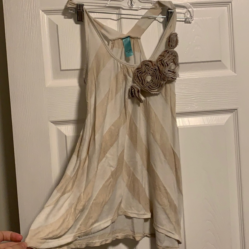 Tan white stripe flowy tank top